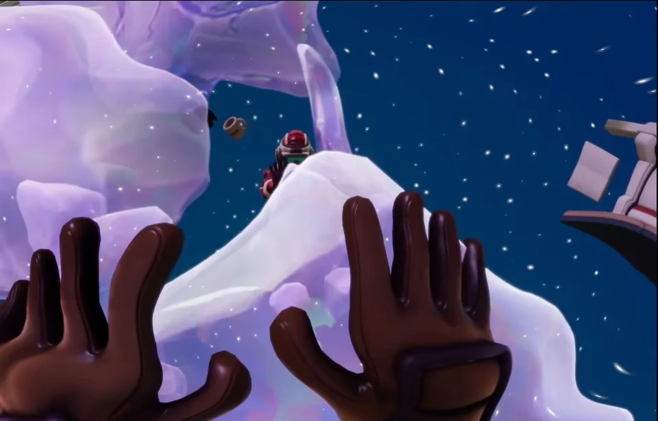 We Were Here Tomorrow player pushing the large Time Crystal with both hands