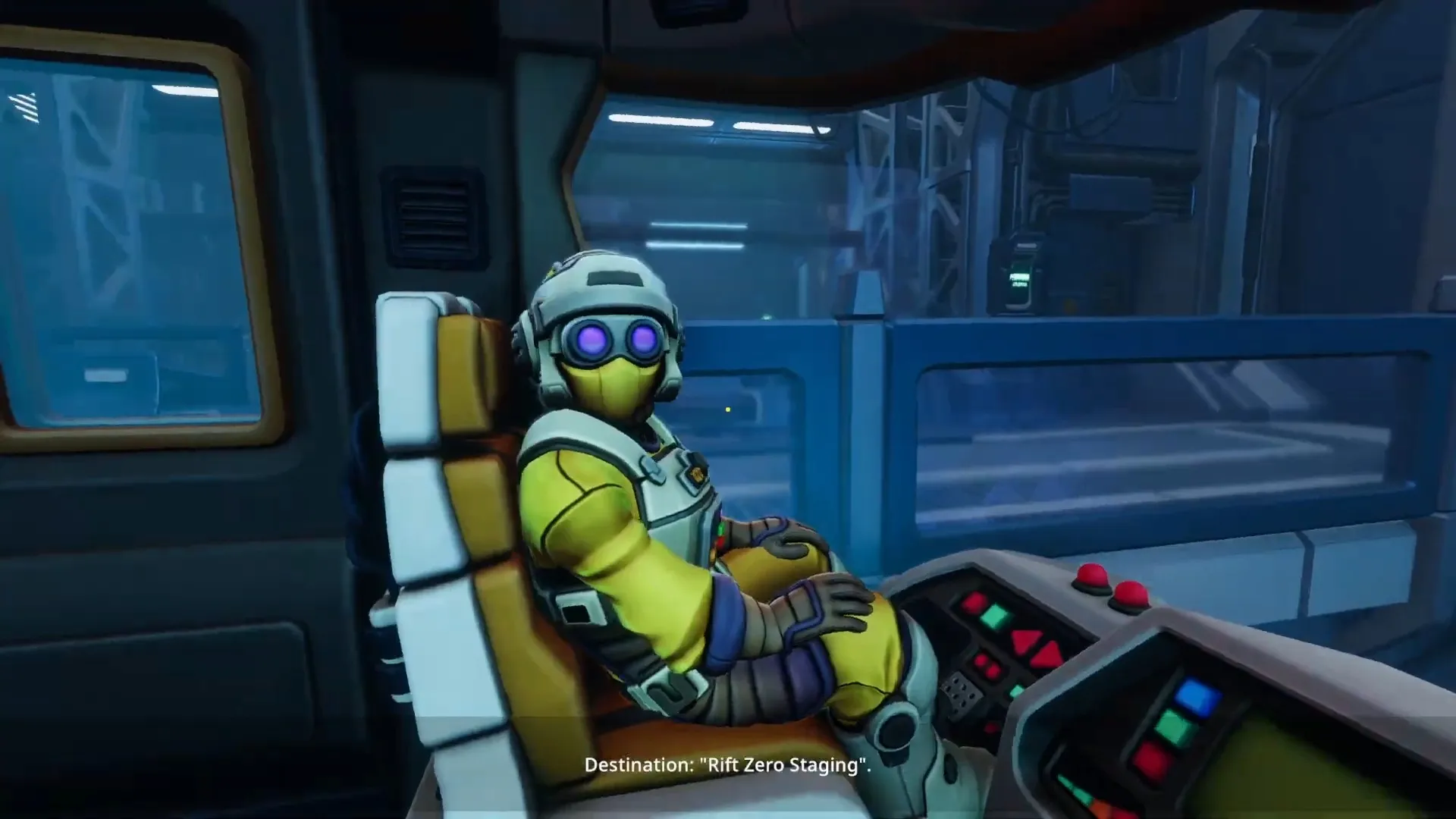 We Were Here Tomorrow partner seated on the monorail with the subtitle Destination: Rift Zero Staging
